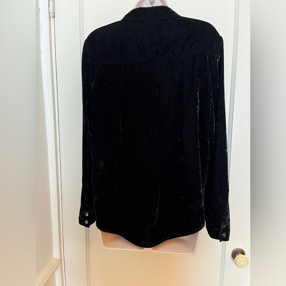 Splendid Long Sleeve Black Crushed Velvet Button-Down Blouse - Picture 13 of 15